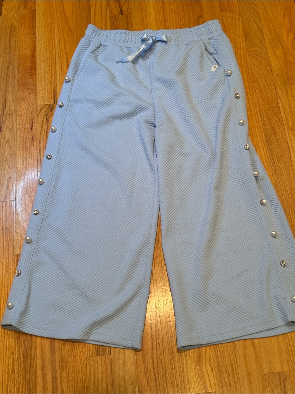 Simply Southern XL Light Blue Wide Leg Capri Lounge Sweat Pants Pearls Gems NWT